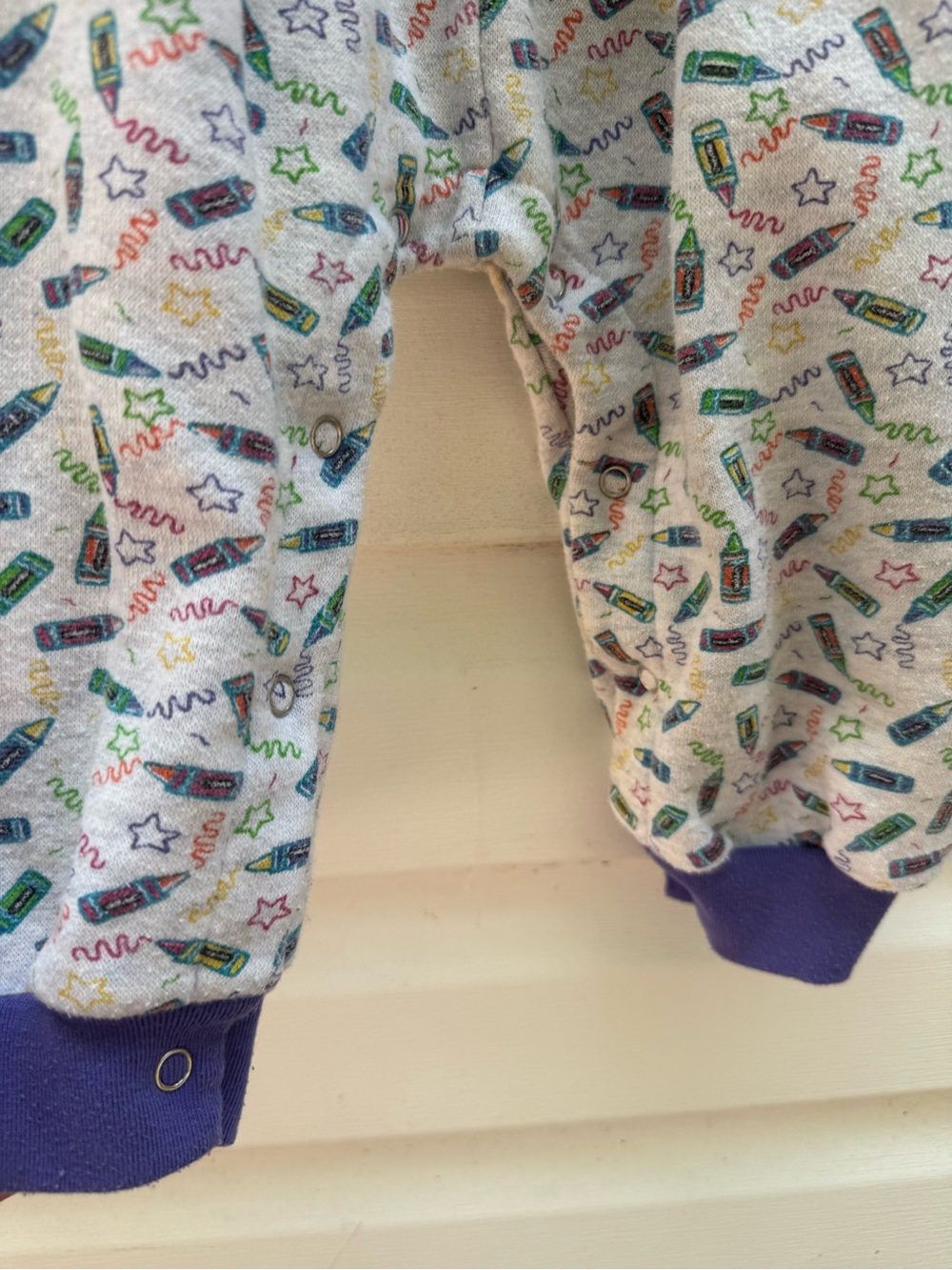 Vintage Crayola Printed Footie with Pink Collar and Teal Cuffs - Picture 4 of 6
